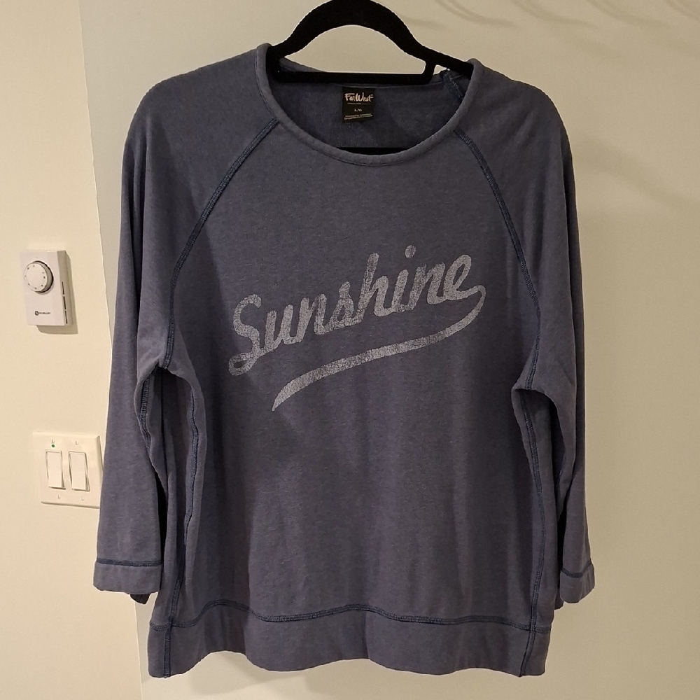 Far West Relaxed/Oversized Blue & White 'Sunshine' Sweatshirt (Size L)